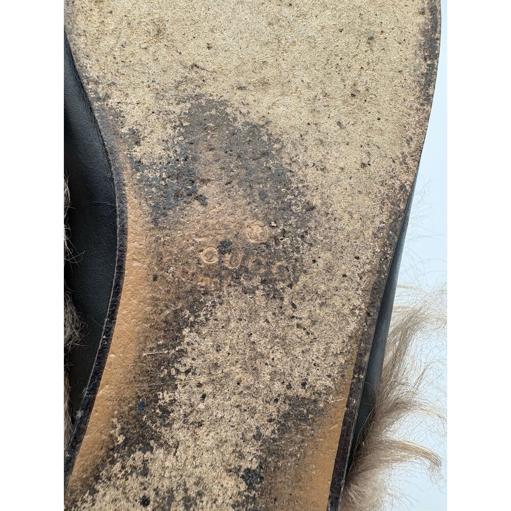 Gucci Black Leather Princetown Loafer Mule Fur Lined Horse-bit Accent Sz EU 37.5 - Picture 10 of 11